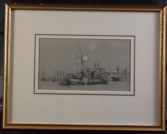 Richard Henry Nibbs (1816-1893) Looking towards Dolphin Hard, New Shoreham, Sussex and Study of fishing boats and luggers, 5 x 9in. & 7